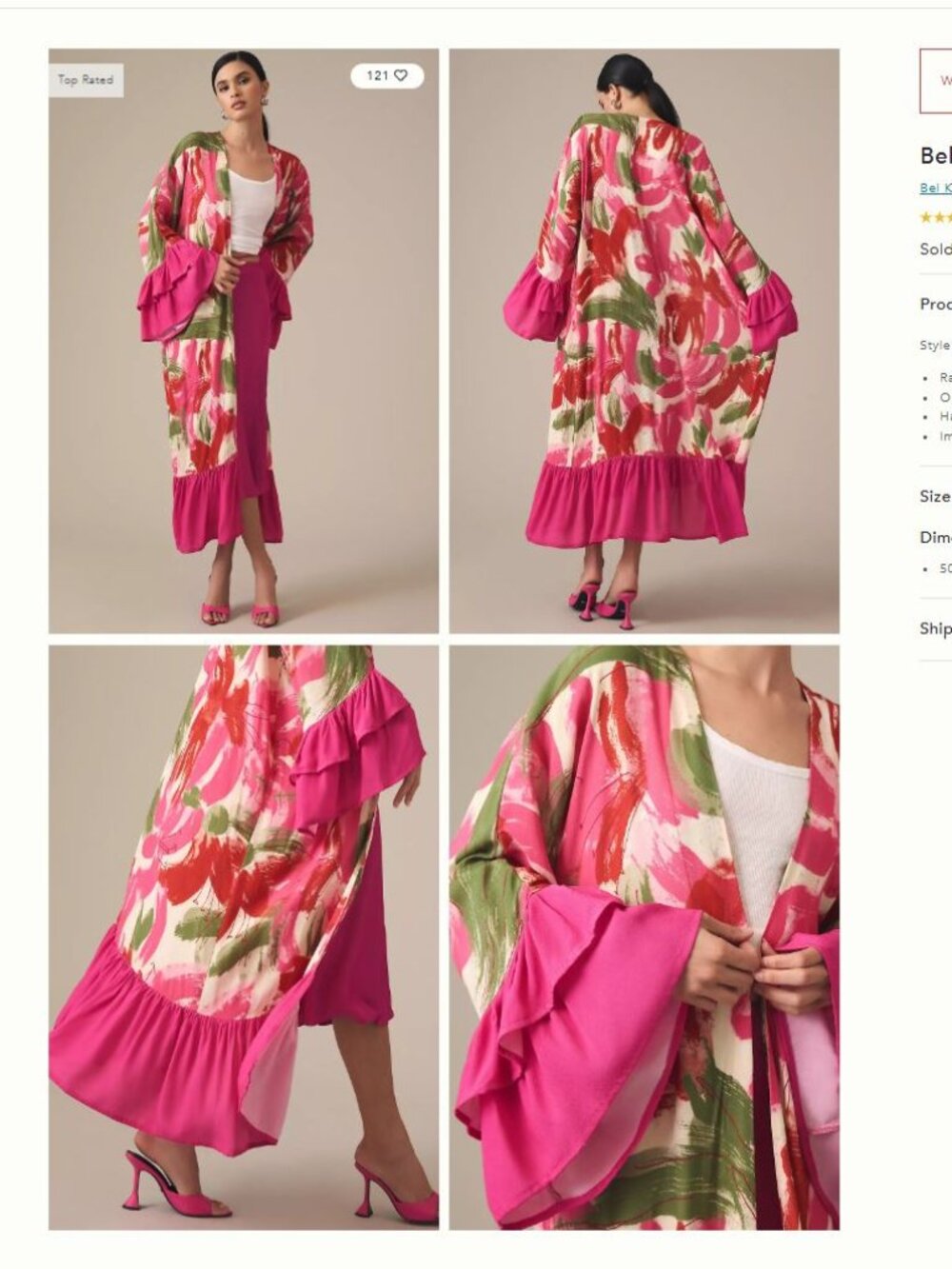 Bel Kazan Printed Ruffle-Sleeve Kimono - Picture 4 of 4